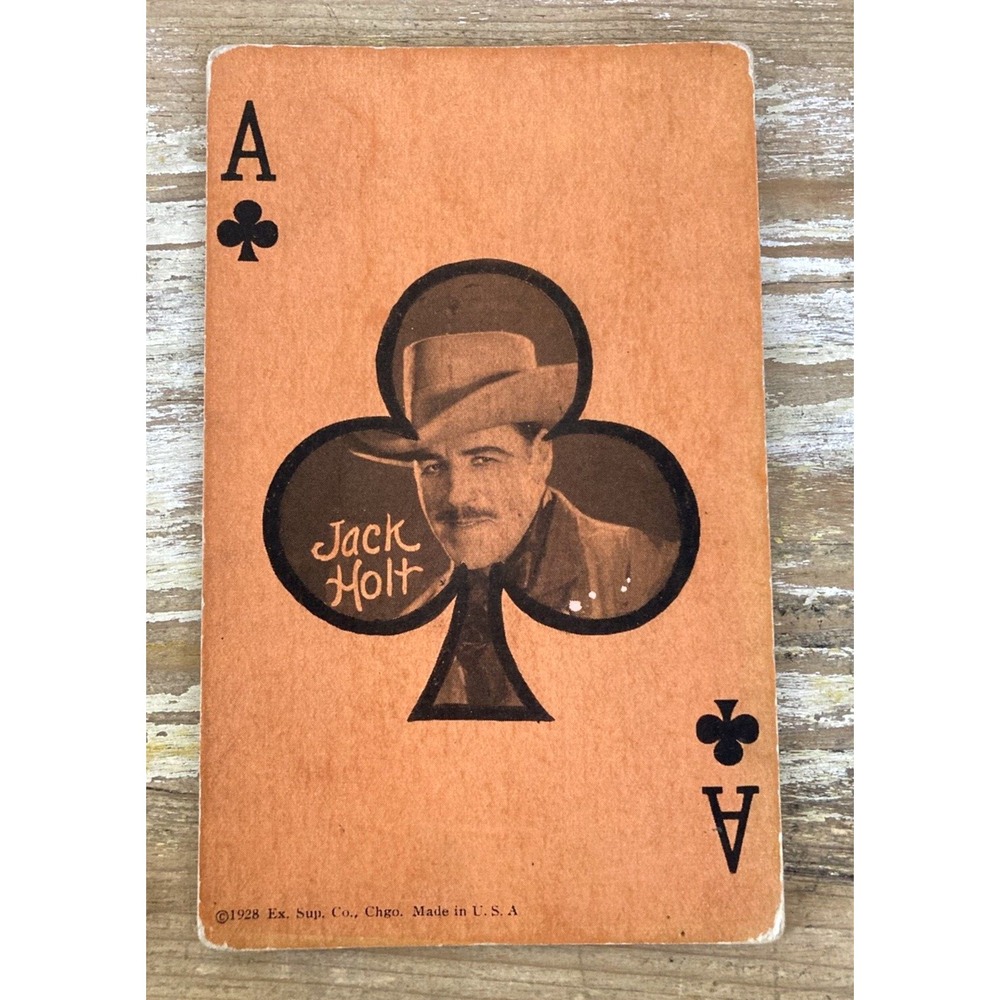 Vintage arcade card silent movie cowboy Jack Holt orange Ace of Clubs 1920's